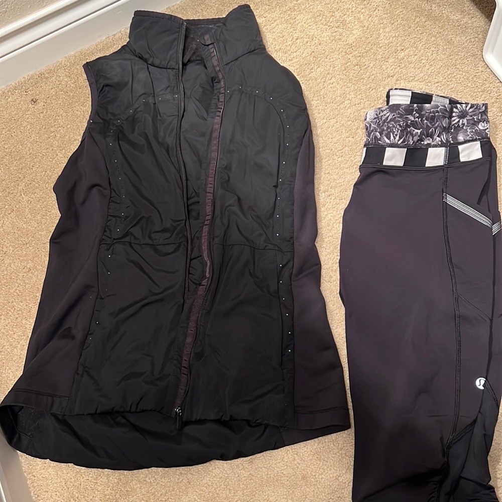 Black lululemon vest and running capri tights